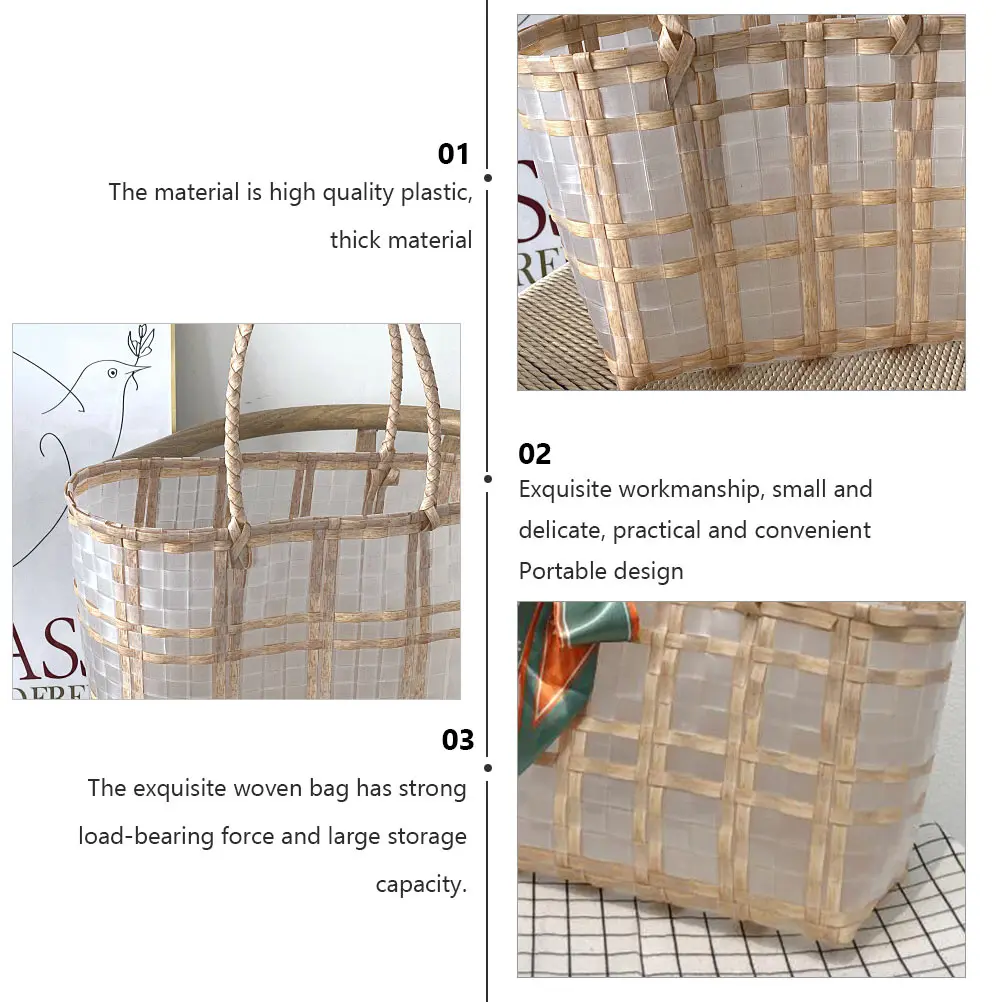 

1pc Waterproof Hand Basket Plastic Woven Storage Strong Large Capacity Portable Translucent Creative Home Supermarket