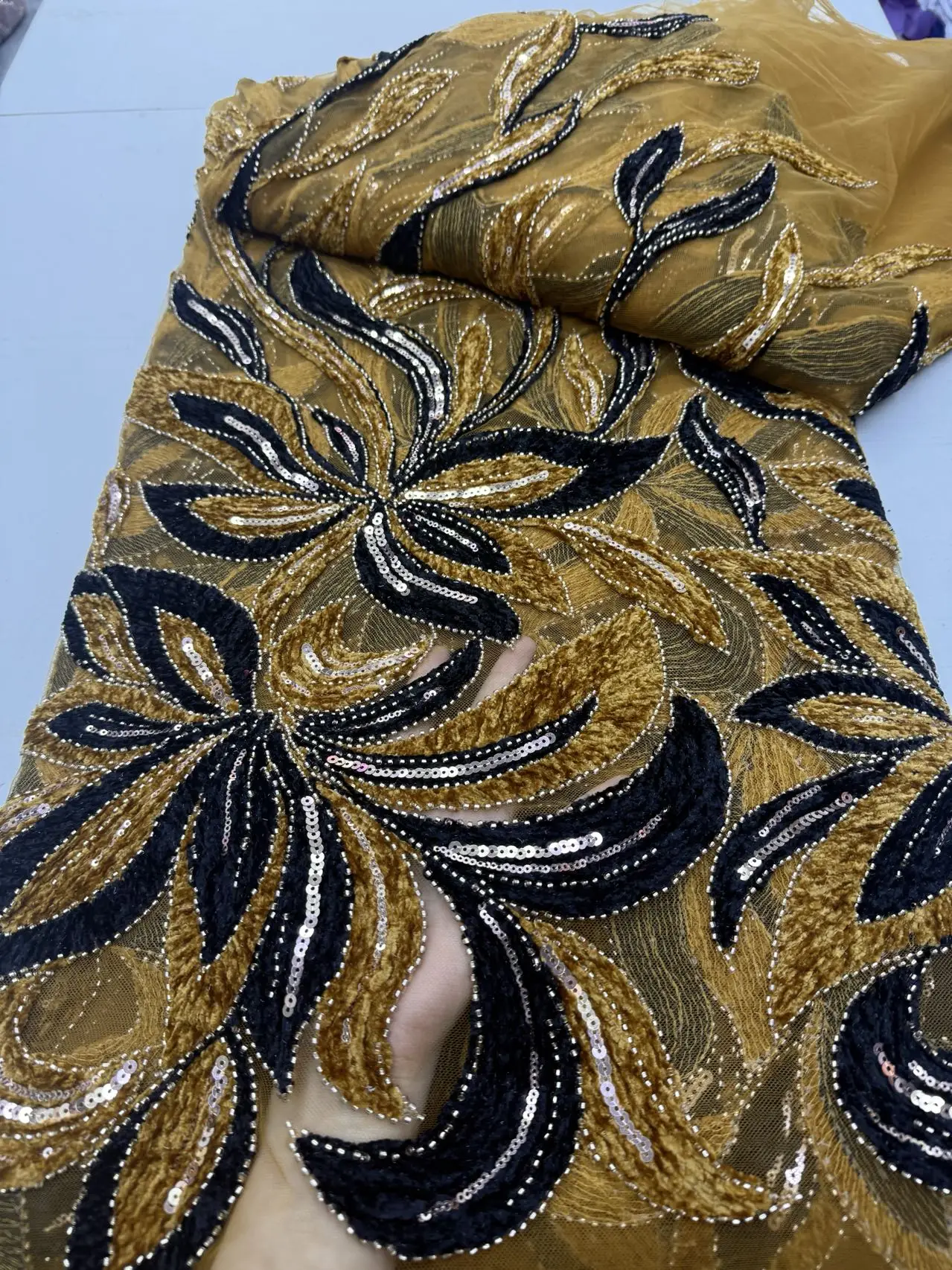 

Nigerian Sequins Tulle Lace Fabric High-Quality Embroidery African Net Cloth for Prom Dresses Beads 5 Yards 2025 JY492