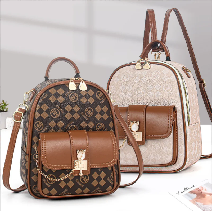 

2026 Luxury New Fashion Korean Printed High Quality Leather Backpacks Women's Large Capacity Casual Travel Shoulder Bags Totes