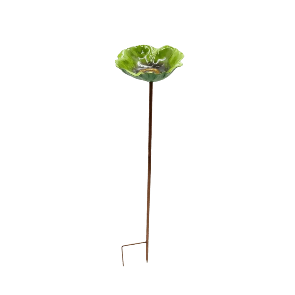 Metal Bird Bath Stand Flower Shaped Colorful Bee Butterfly Watering Station Ground Insert Iron Art Flower Garden Stake Patio