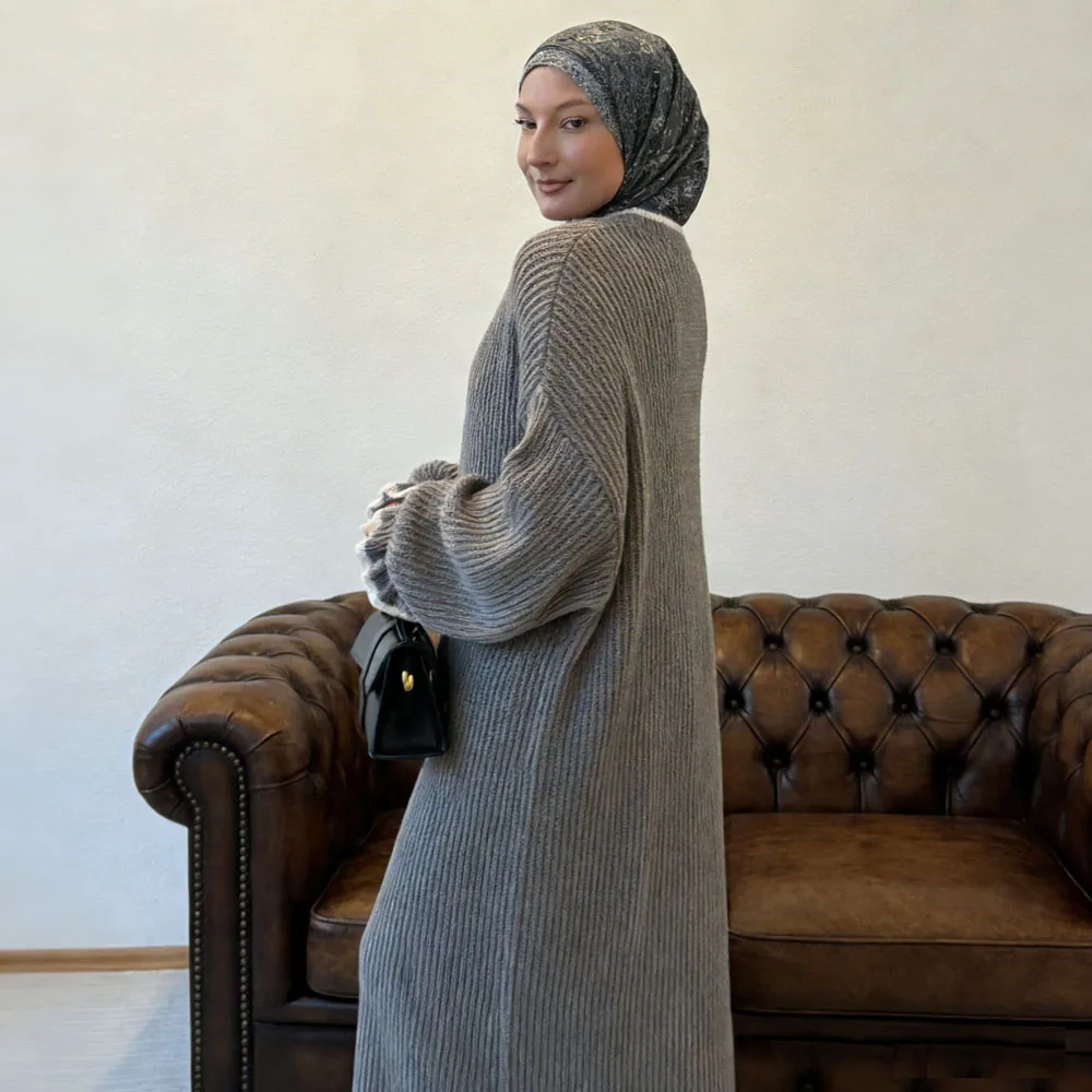 Eid Ramadan Autunno Inverno Modesto Donne Musulmane Abito Maglione Lavorato A Maglia Dubai Turchia Caftano Abaya Caldo Abito Lungo Caftano Medio Oriente