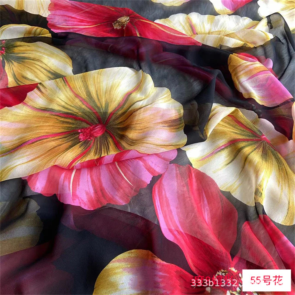 

Floral Mulberry Silk Elegant Soft Georgette Real Silk 100% Silk Printed Fabrics Dress Shirt Fabric 8mm Thickness