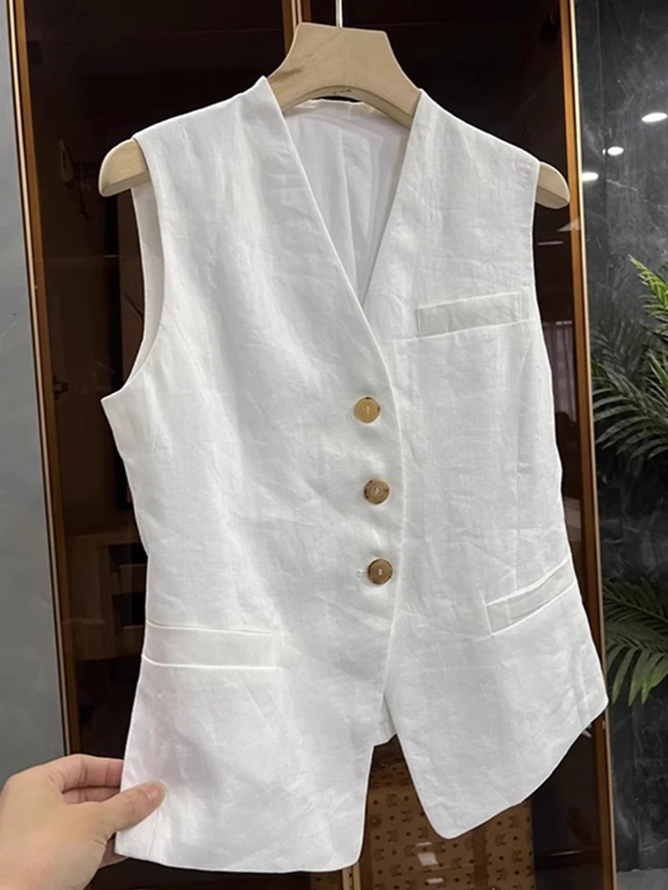 

Linen Svel Suit Vest Women's Spring Summer High End Vintage Layering V-Ne Cotton Linen oulder Pad Vest Top Autumn