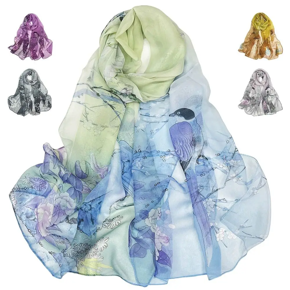 

Прочный шелковый шарф с вышивкой, солнцезащитный гладкий длинный шарф, дышащая шелковая пляжная шаль для женщин