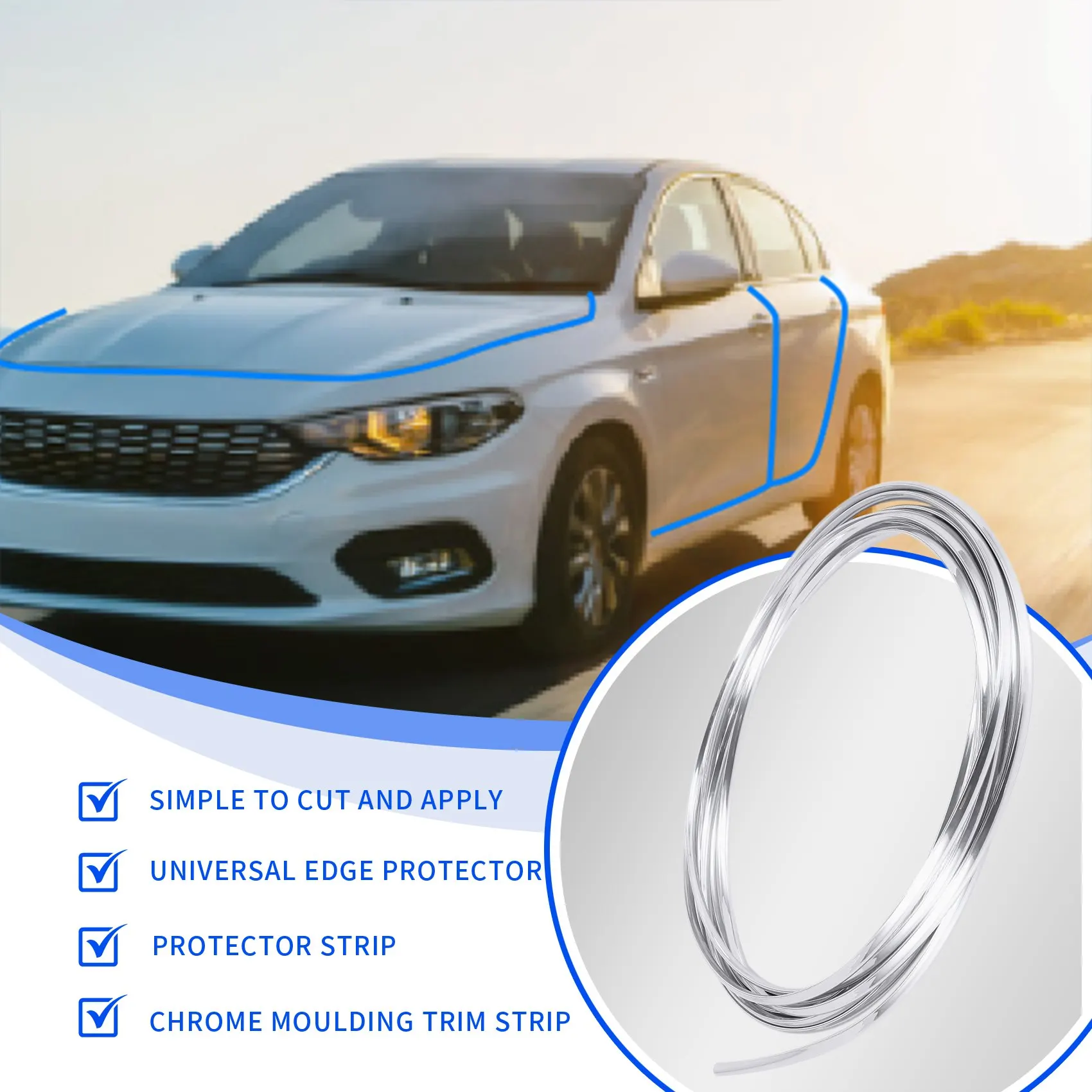 شريط تشذيب من الكروم للسيارة ، حافة الباب ، واقي الخدش ، غطاء واقي ، فضي ، 20 قدمًا