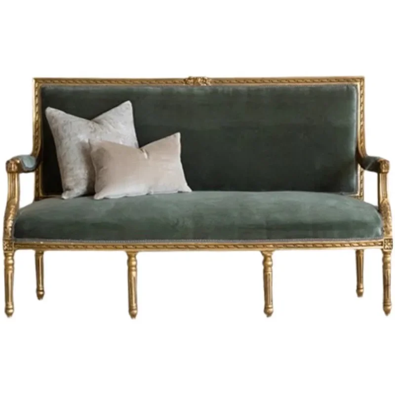 

French retro solid wood carving flower gold old double three-person sofa leisure single chair photography furniture customizatio