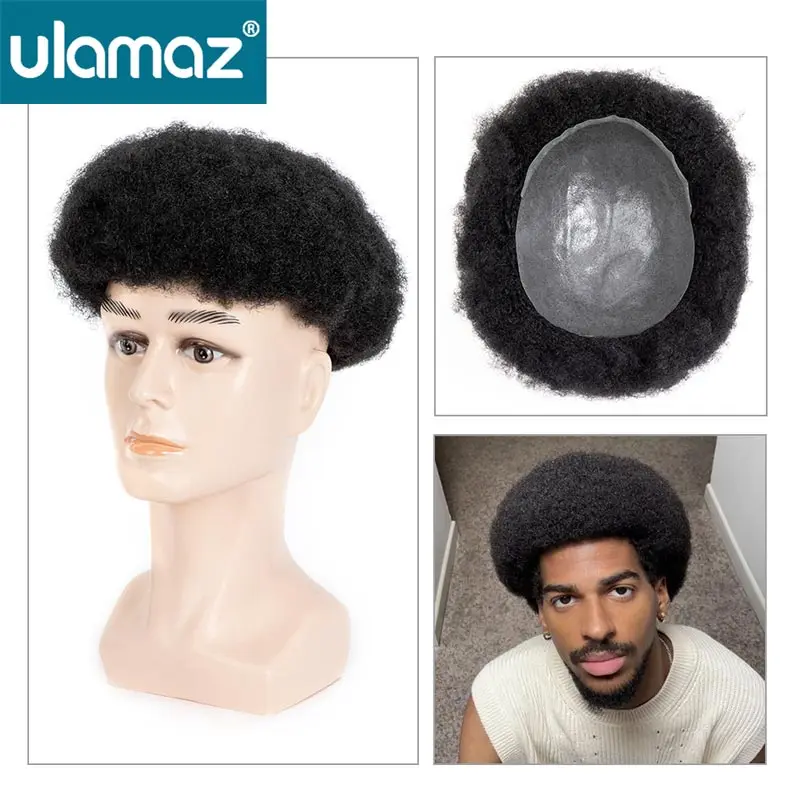 

Afro Wave Wigs For Men Durable Knotted Skin Toupee Man Wig Human Hair Male Hair Prosthesis Natural Wig Hairpiece For Black Men