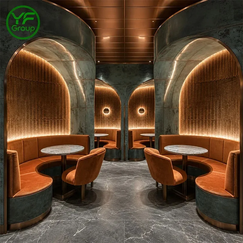 Commercial Use Custom Stainless Steel Base Luxury Booth Seating Restaurant Furniture Marble Table and Chair for Hotel
