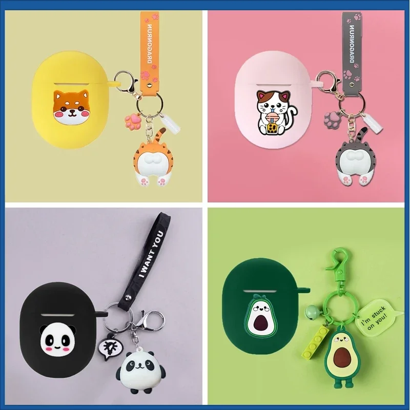 فوندا-حافظة فائقة للراحة من بوس ، حافظة كارتون لطيفة ، غطاء سيليكون للسماعات ، القط ، الكلب ، قلادة الأفوكادو