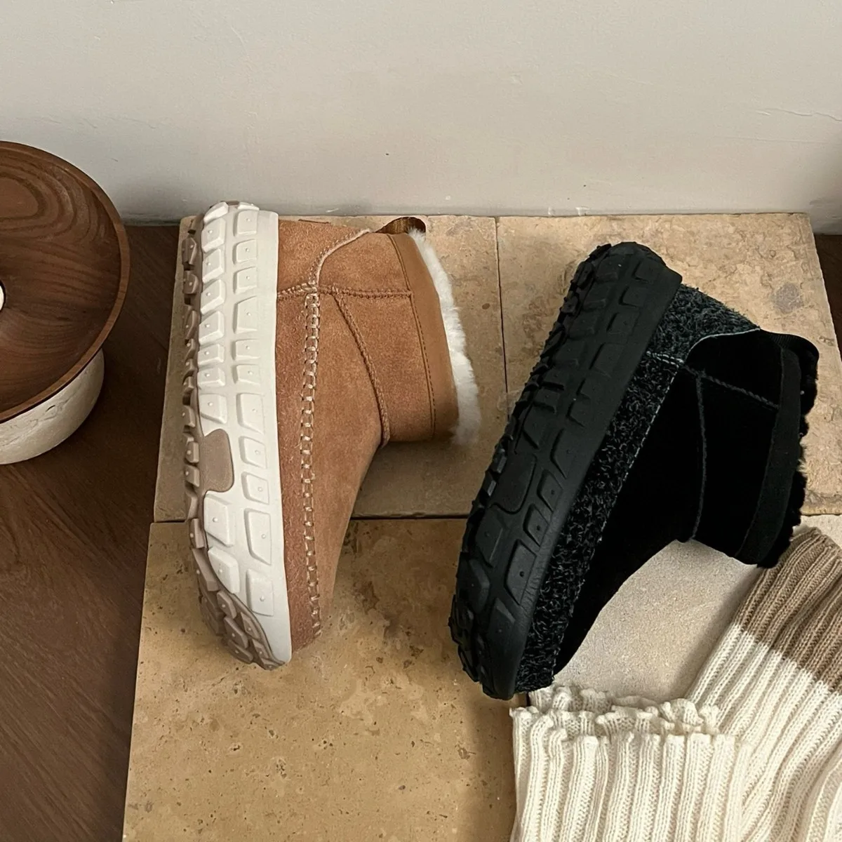 

2025 Autumn and Winter New Fashion Casual Tire Sole Mini Cowhide Wool Snow Boots Women's Thickened Warm Cotton Shoes
