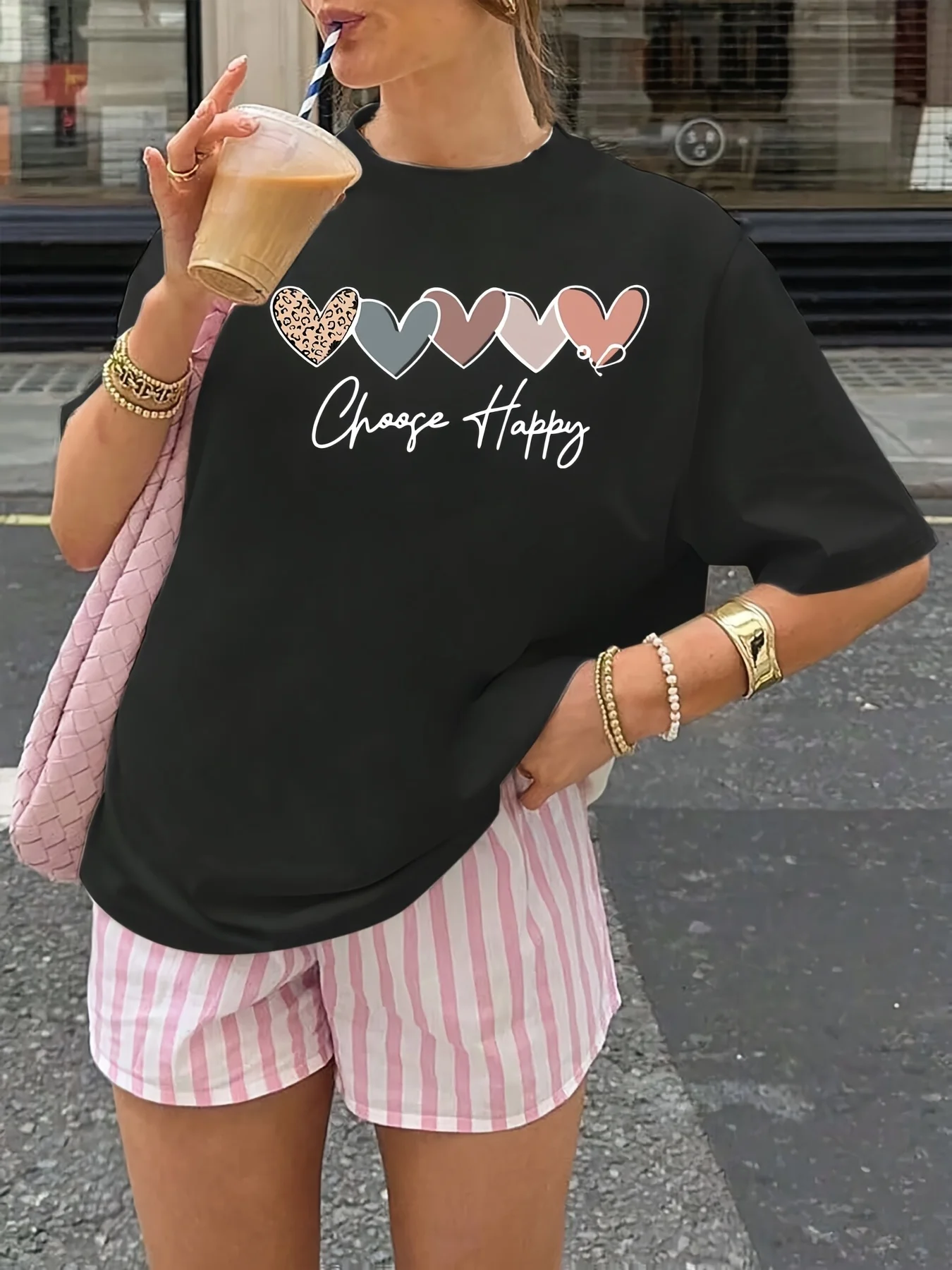 Camiseta de manga curta Select Joy Fashion Camiseta em torno do pescoço manga curta ajuste regular tecido leve elástico