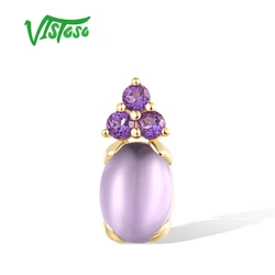 VISTOSO Pure 14K 585 Yellow Gold Pendant For Women Genuine Amethyst Simple Oval Wedding Party Gifts Fine Jewelry Set Handmade