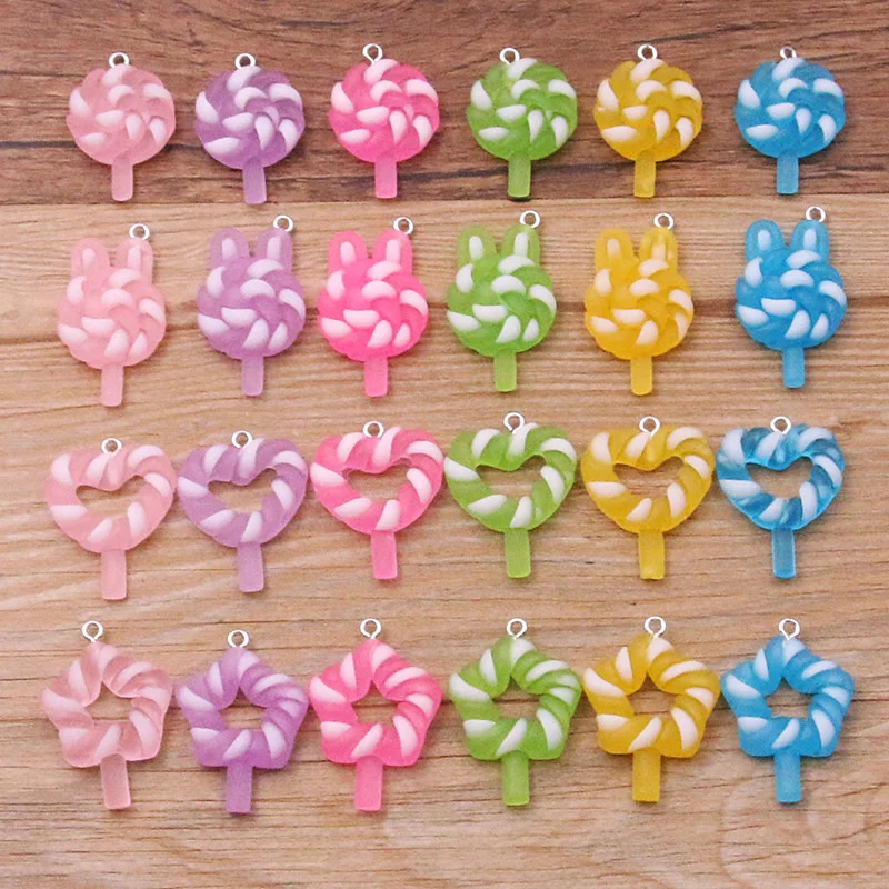 10PCS 4 Styles 6 Color Cartoon 3D Resin Round Heart Star Rabbit Charm For Women Children Gifts Dangles DIY Jewelry Accessories