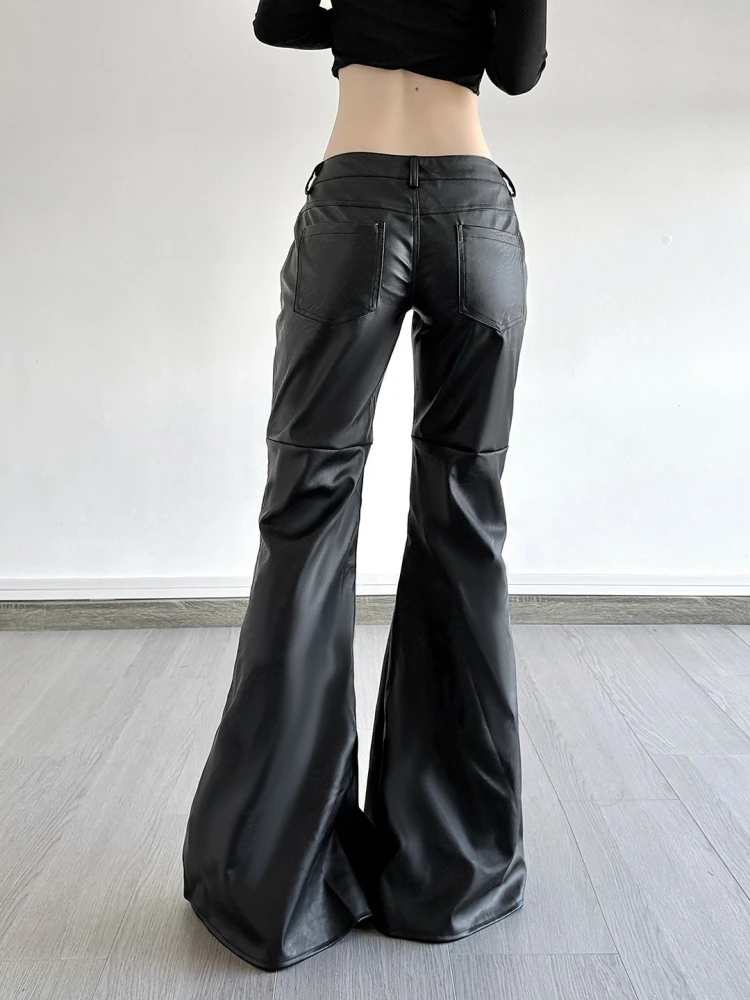 Solid Black Pants Women Y2k Clothes Low Waist Roupas Femininas PU Pantalones De Mujer Pockets Trousers Korean Style Streetwear