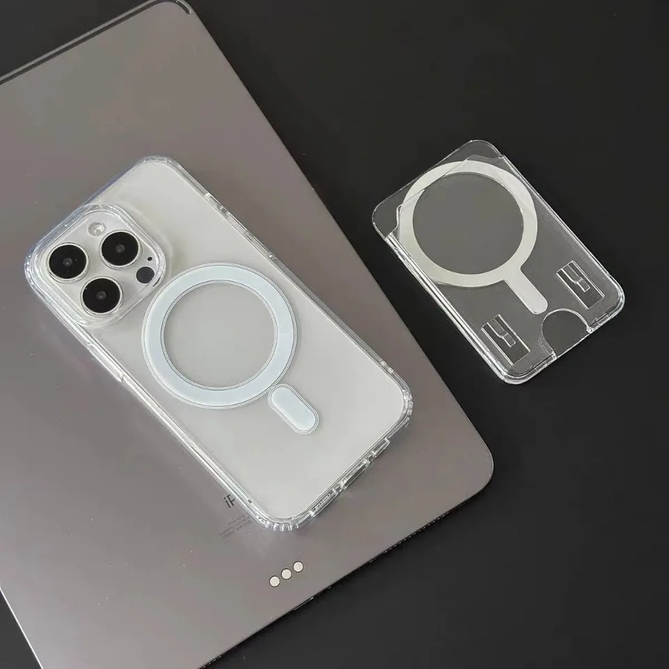 Transparent  Magnetic Wallet Card Holder  with Magsafe, Suitable for iPhone 11-17 Pro  Phone Case Accessories