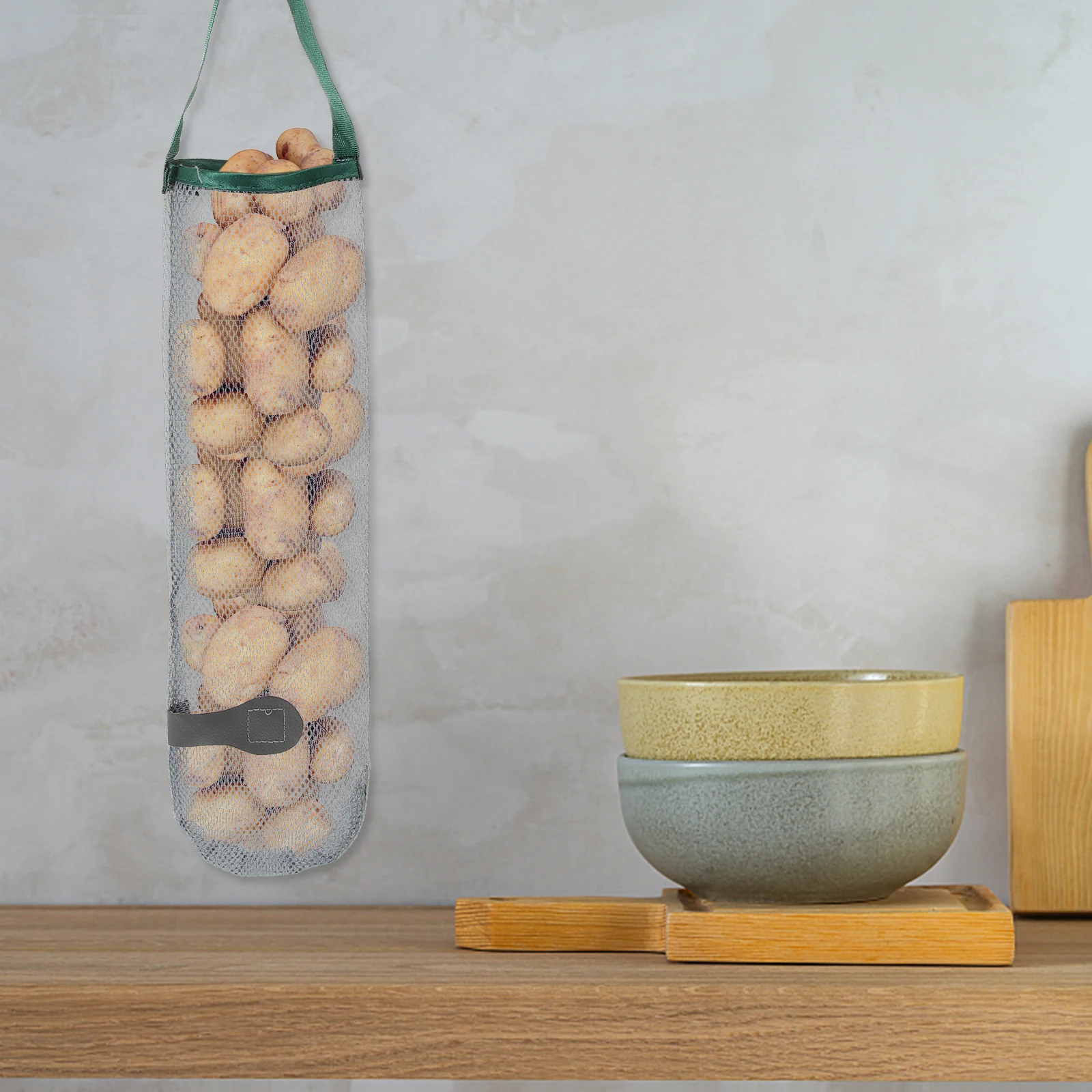 

Kitchen Storage Mesh Bag Hanging Organizer Garbage Bags Vegetables Nylon Ventilated Space Saving Wall Mounted Dispenser