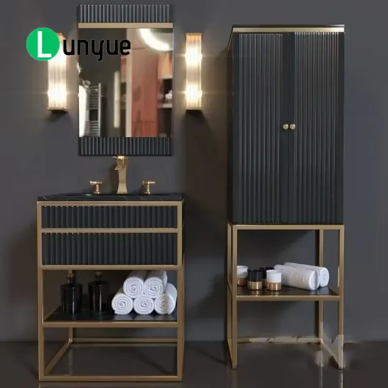 24 Inch Stainless Steel Bathroom Vanity Unit With Toilet Storage Single Double Sink Cabinet Modern Design For Home Bathroom