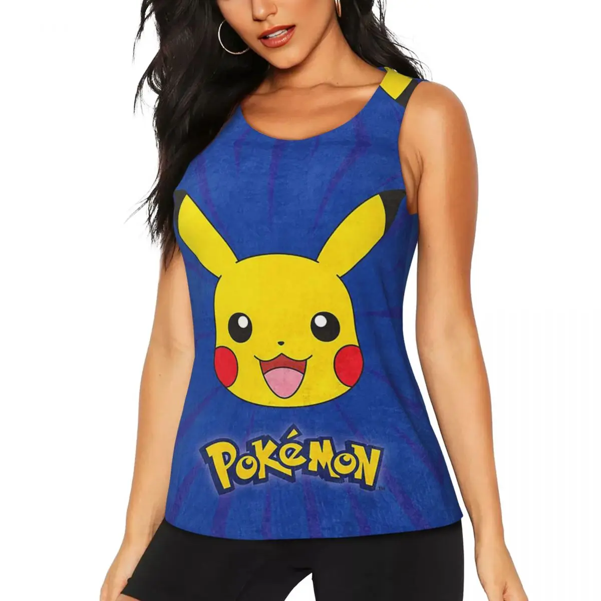 Custom Burst Pikachus Workout Tank Tops Women's Quick Dry Sleeveless Yoga Shirt