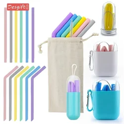 Silicone straw food gradeSet Extra Long Flexible StrawStraight tube color Accessories Foldable beverage milk tea juice straw set