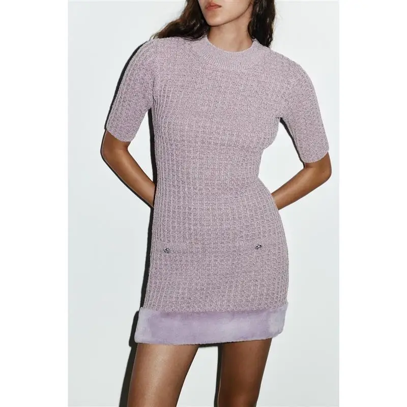 

Ранняя осень ort Sve Вязаное платье с эффектом искусственного меха Slim Fit Sweet Sle Женское платье больших размеров для свадьбы и анти...