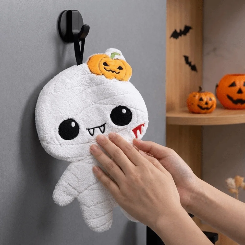 Spooky Design Halloween Mummy Handkerchief Quick Drying Coral Fluff Hanging Hand Towels Thickened Soft Absorbent