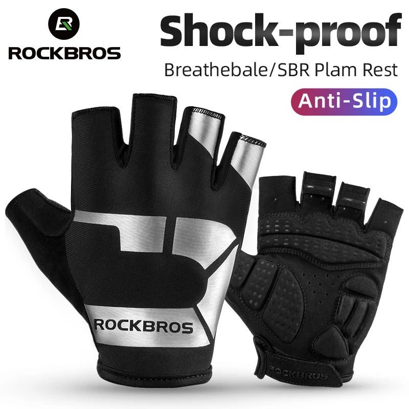 ROCKBROS Cycling Gloves Half Finger Breathable Shockproof MTB Road Bike Gloves For Men Women Sports Gym Fitness Running