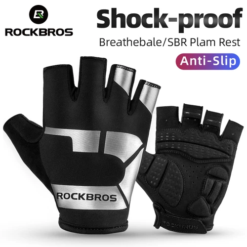 Imagen 1 del producto ROCKBROS guantes de ciclismo medio dedo transpirable a prueba de golpes MTB guantes de bicicleta de carretera para hombres mujeres deportes gimnasio Fitness correr