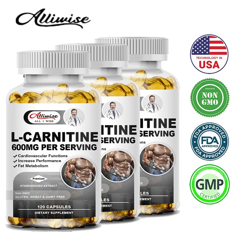 Alliwise L-carnitine weight capsules support for burning fat energy growth muscle promote metabolism exercise supplementation