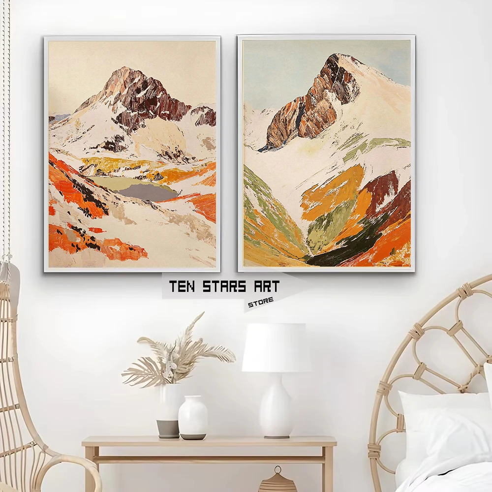 Mountain Wall Art Canvas Print Alpine Landscape Artwork Canvas Painting Snow Mountain Aesthetic Decoration for Home Living Room