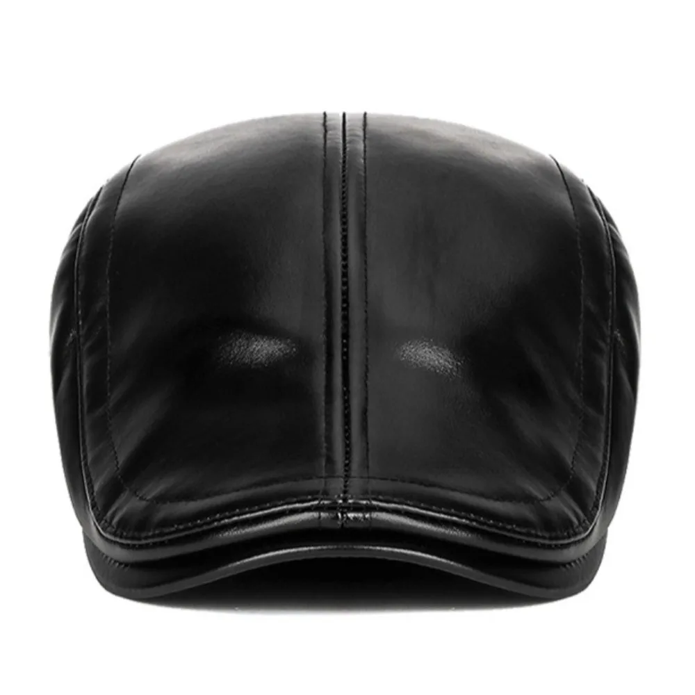 بولي Leather الجلود منتصف العمر المسنين بطة اللسان قبعة خمر قصيرة حافة شقة قناع قبعة الباردة برهان الدفء منحني الحواف قبعة