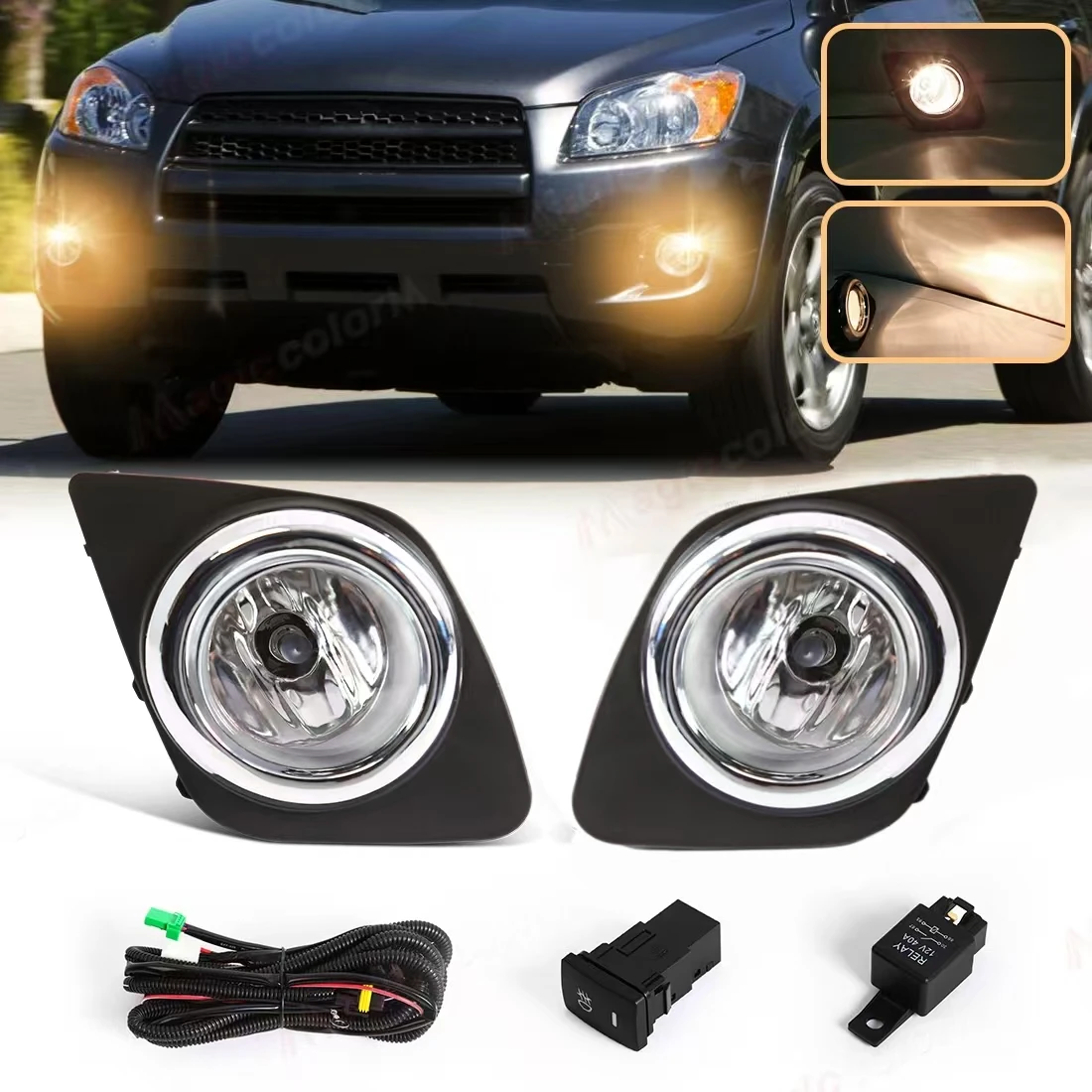 

Светодиодные противотуманные фары для Toyota RAV4 2009 2010 2011 2012, галогенный комплект противотуманных фар в сборе с проводным переключателем, аксессуары 12 В
