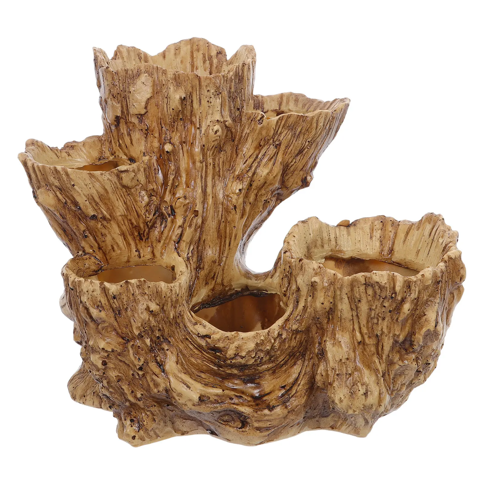 Resin Planter Pot Decorative For Home Decor Flower Pot Bonsai Beginners Driftwood Tree Stump Style Faux Indoor