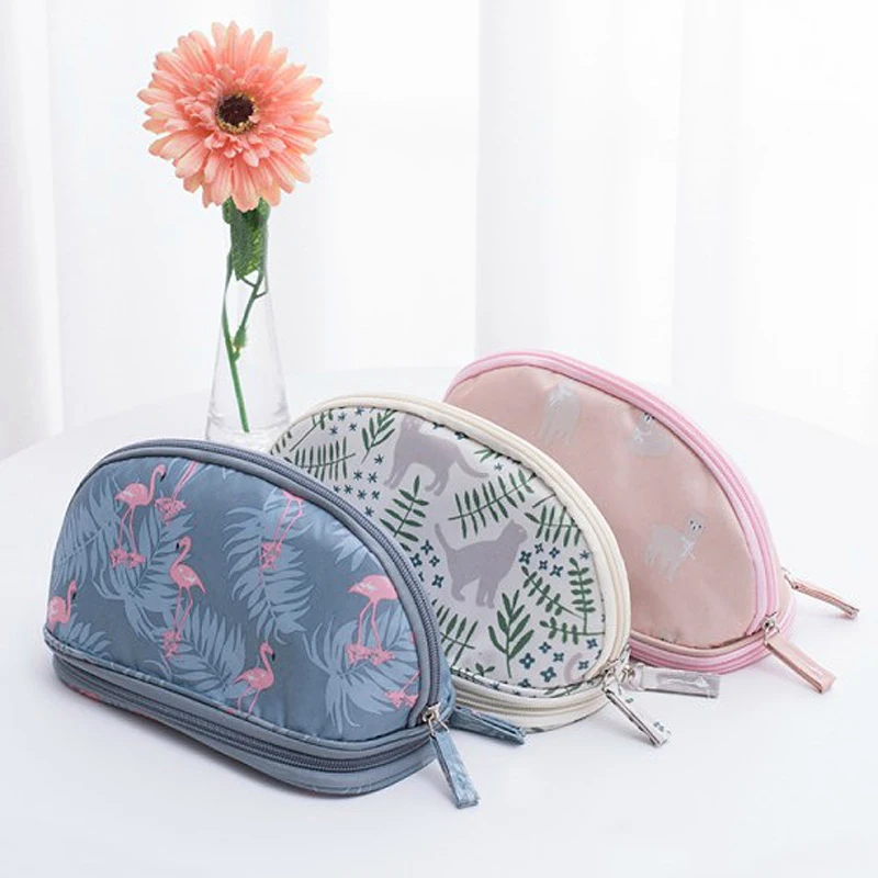 New Design Two-tier Makeup Bag Female Fashion Flamingo Cactus Double Zipper Cosmetic Bag Women Waterproof Toiletries Storage Bag