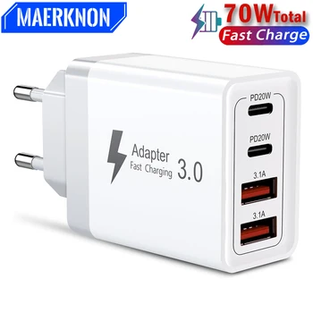 70W USB tip C şarj PD 25W hızlı şarj duvar şarj hızlı Charge3.0 adaptörü iPhone Samsung Xiaomi telefon şarj tak