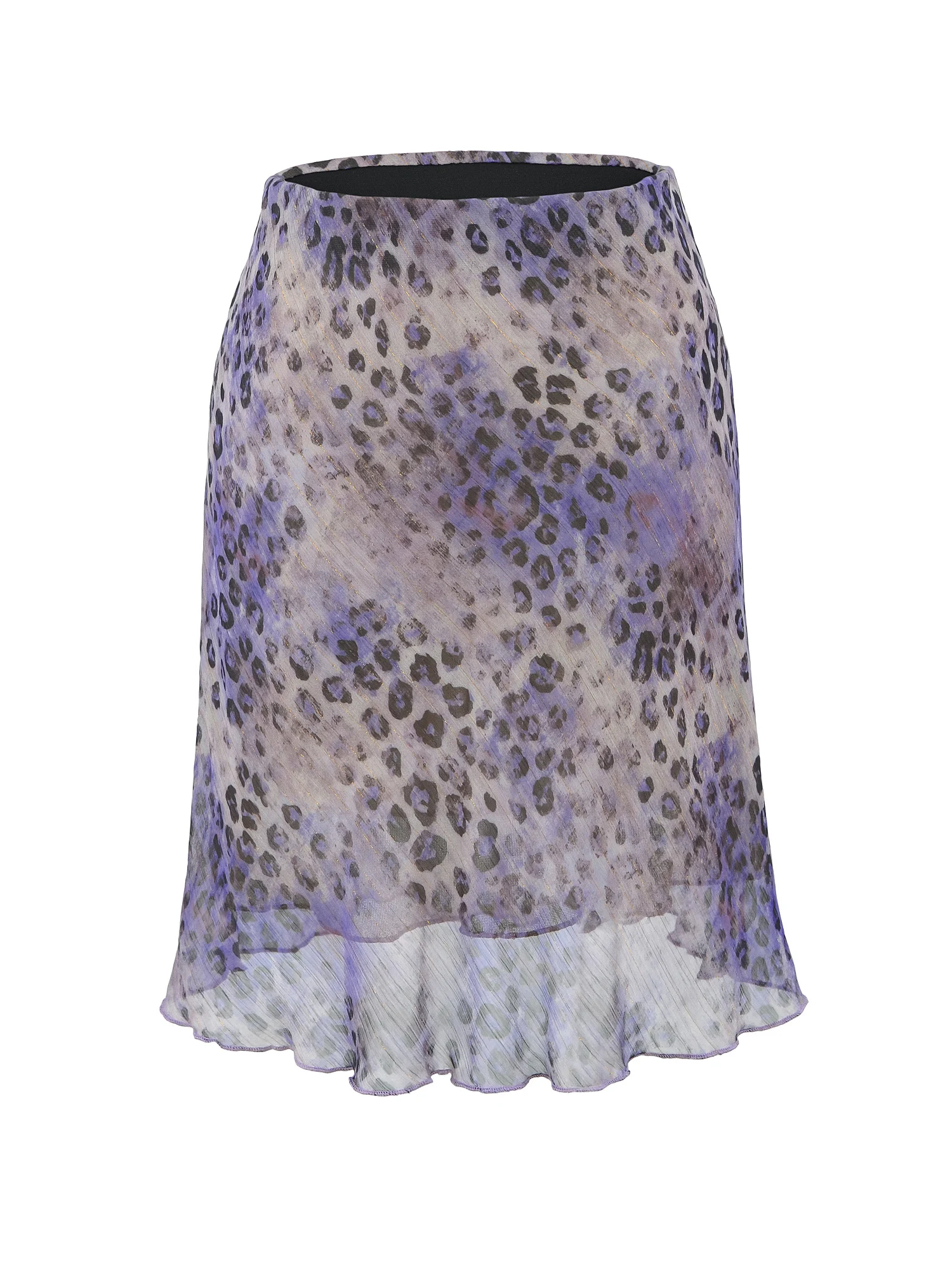 High Waist Slim Fit Half Skirt Women's Fashion Vintage Gold Thread Leopard Print Oblique Cut Short Skirt for Ladies