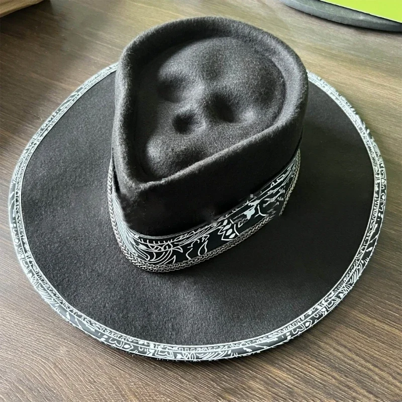 

Breathable Cowboy Hat Hat Skull and Death Pattern Cowboy Sunproof Hat Halloween Accessory Wide Brim Wholesale