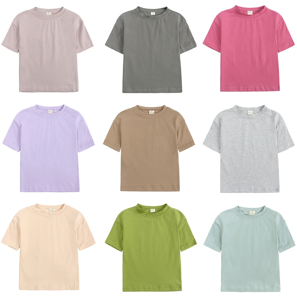 

2025 Fashion Kids Summer T-Shirt Solid Cotton Short Basic Color Top Little Boys Girls Korean Clothes Toddler Teenager Tee Shirts