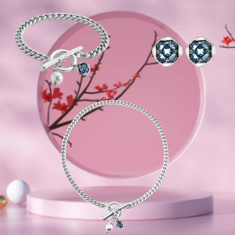 

2025 Summer New Products Hot Selling Beautiful Romantic Sparkling Pearl Blue Crystal Jewelry Set Women's Gift