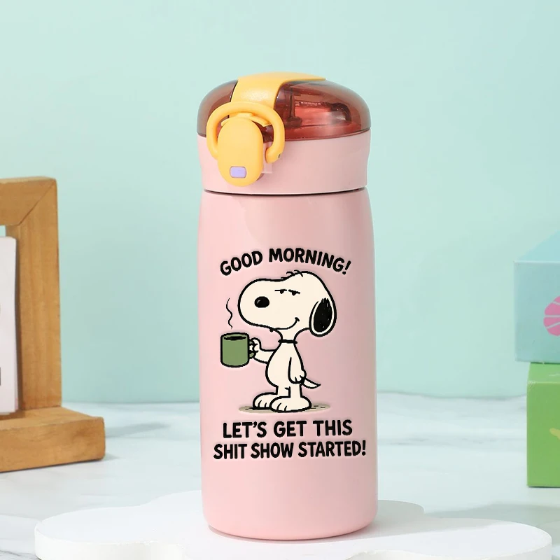 Garrafa Térmica de Aço Inoxidável Snoopy Fofa 460ml, Copo Térmico Infantil de Desenho Animado para Atividades ao Ar Livre, Garrafa Térmica Esportiva a Vácuo para Meninas, Copos Isolados