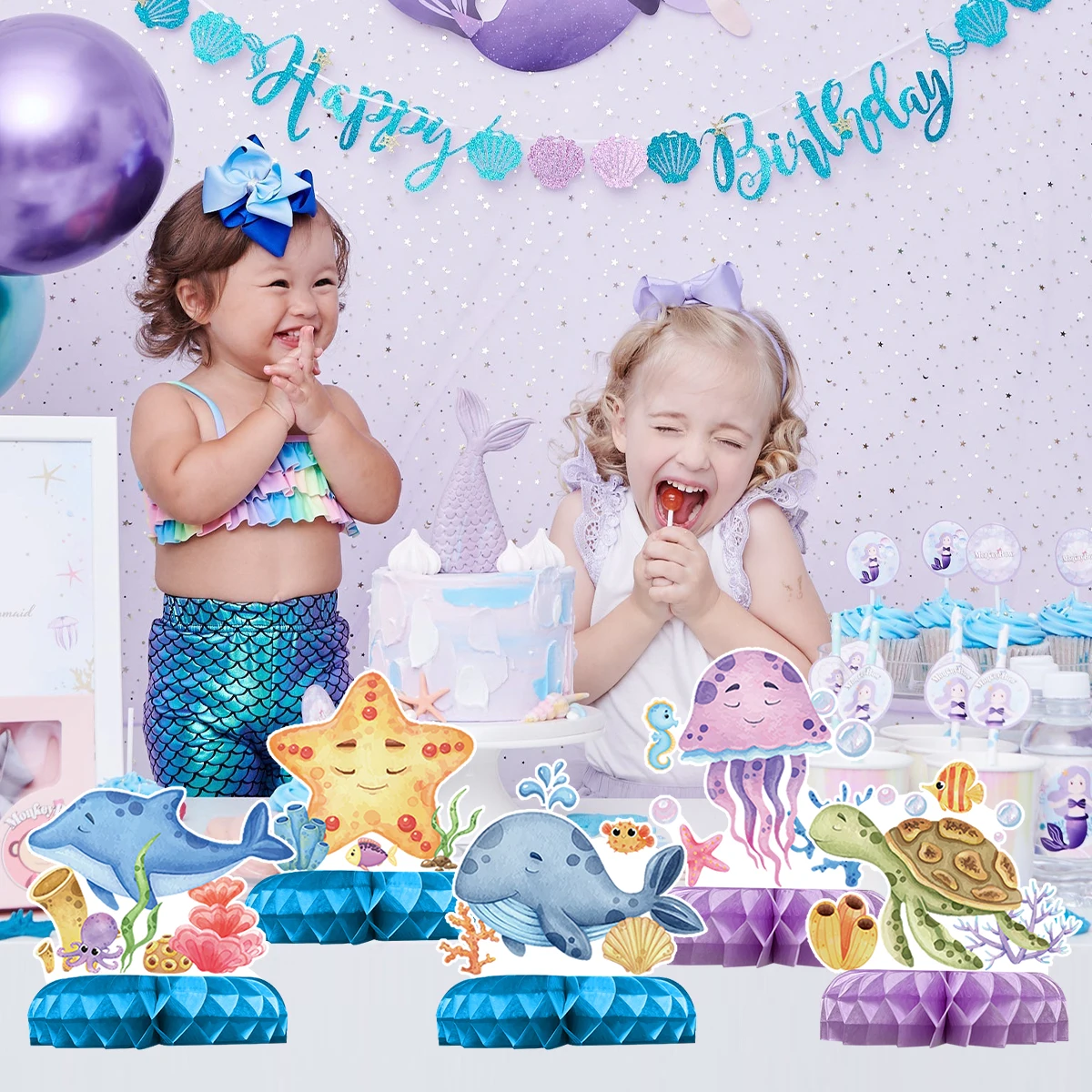 Little Mermaid Honeycomb Desktop Mermaid Birthday Party Decor Kids Girl Baby Shower forniture per feste di matrimonio Under The Sea Party