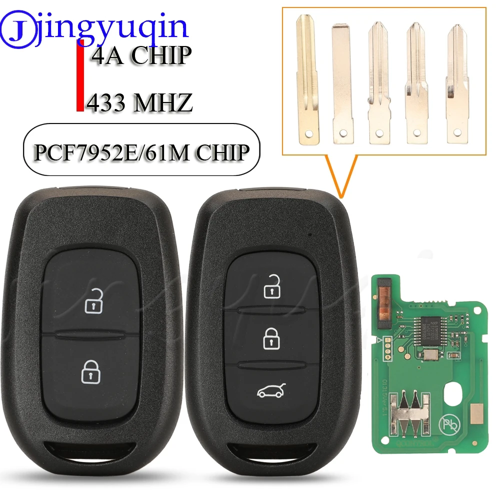 Jingyuqin 433mhz 4A PCF7961M Chip Remote Car Key For Renault Sandero Dacia Logan Lodgy Dokker Duster Trafic Clio4 Master3