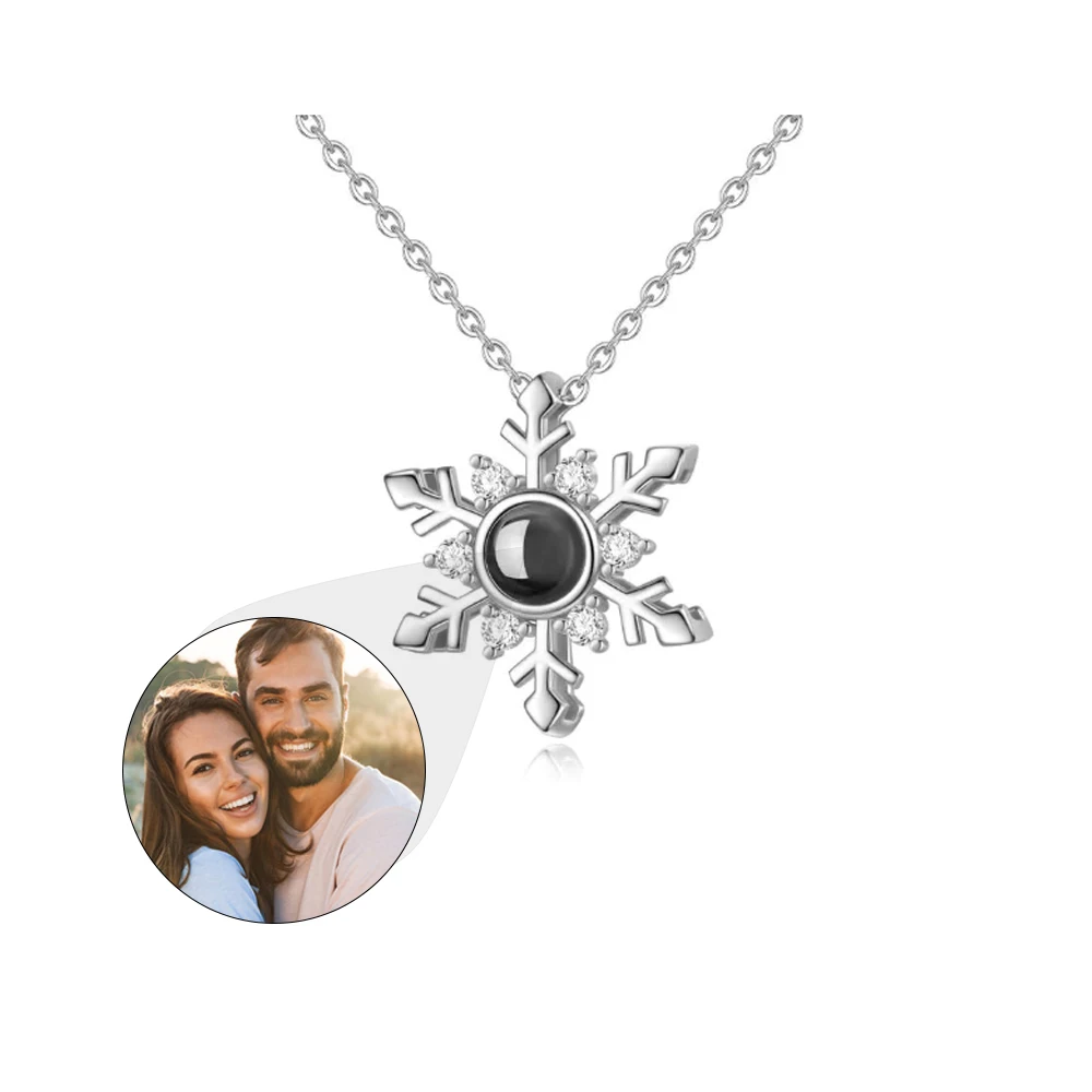 Custom Projection Photo Necklace Personalized Photo Pendant,Projection snowflake Chain For Women Memorial Christmas Jewelry Gift