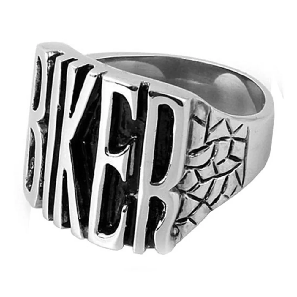 Punk Motorcycle Fashion Men's BIKER Series English Stainless Steel Motorcycle Ring Size 7-13