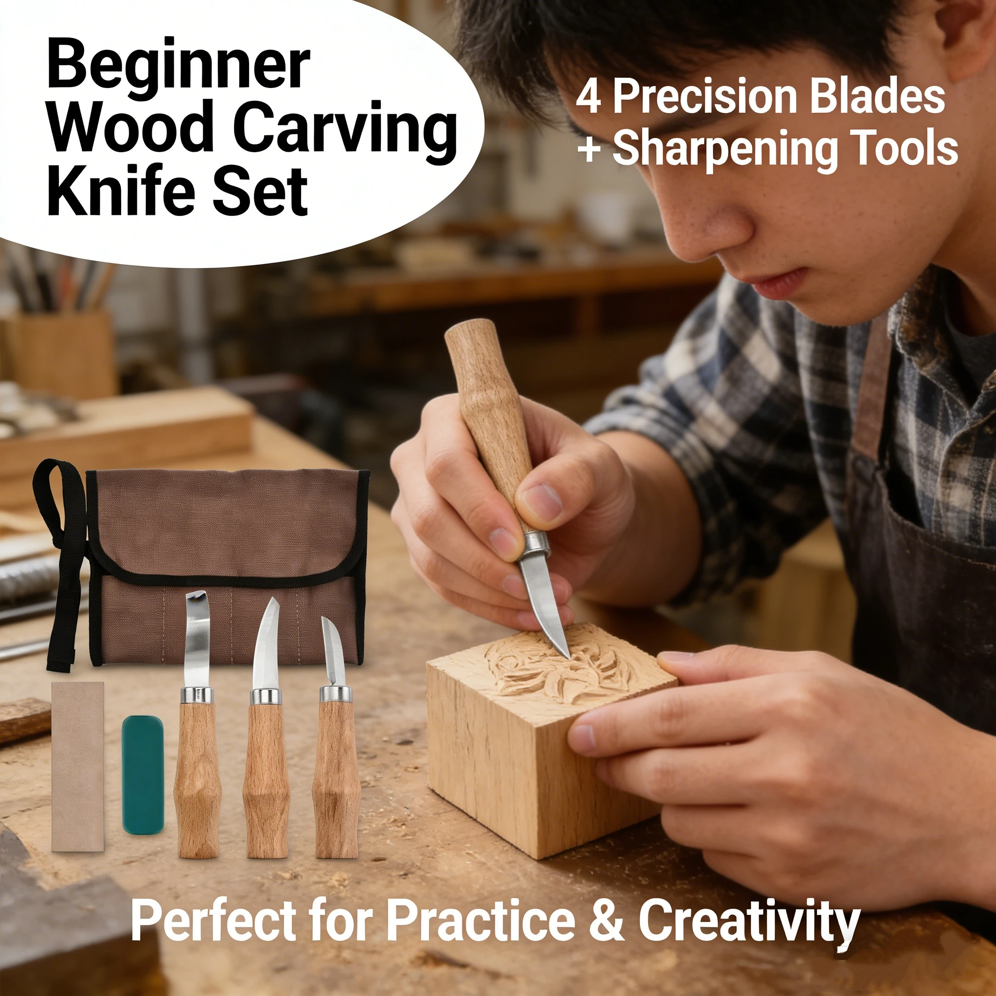 4/7PCS Wood Carving Tools Set Whittling Knives Hook Knives Ergonomic Wood Spoon Carving Kit Durable Curved Design Detailed