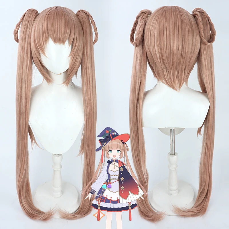 

Vtuber Mochikomame Cosplay Wig 100cm Long Straight Ponytails Braided Hair Vliver Idol Youtuber Headwear Wig