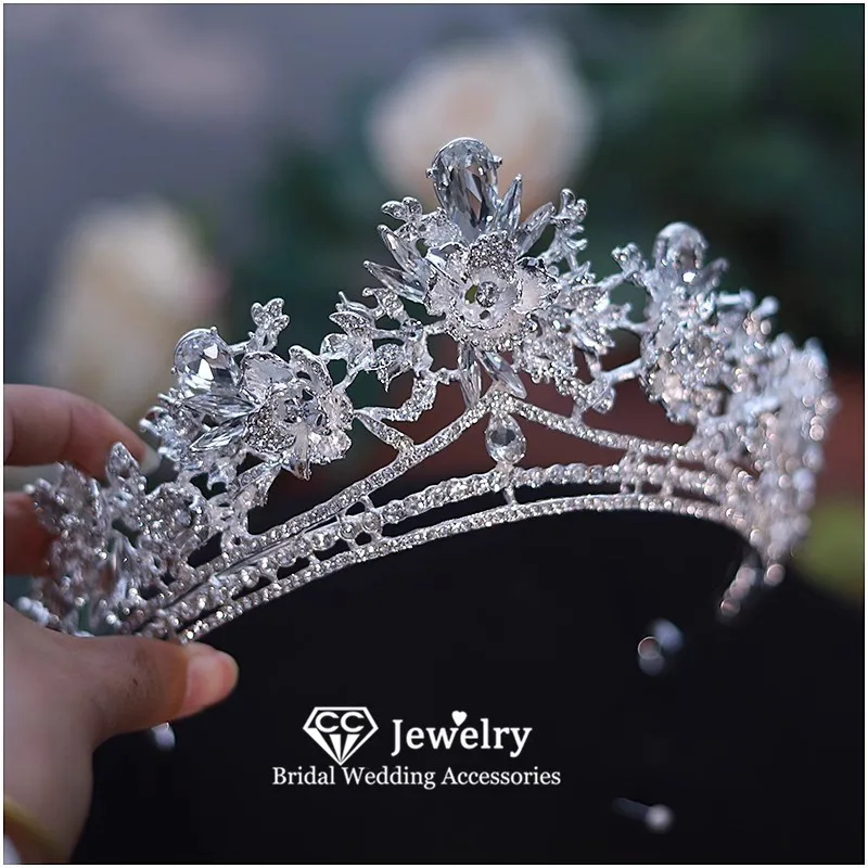 

CC Crystal Crown Wedding Events Women Accessories Bridal Headpiece Engagement Hair Ornaments Flower Shape Romantic Tiaras QS04