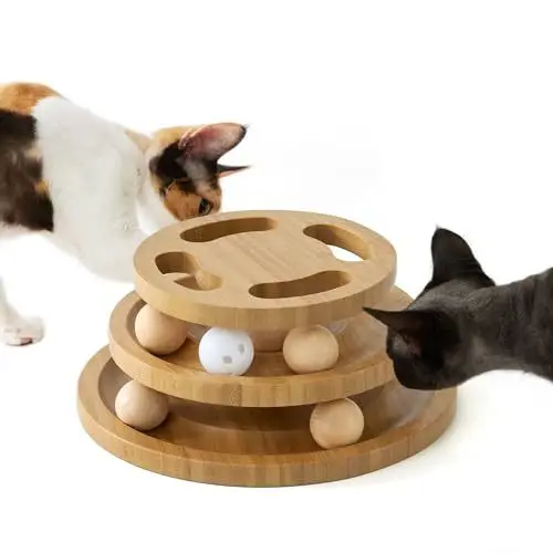 

New Wooden Multi-Layer Cat Track Toy, Interactive Self-Play Boredom Buster, Durable Chew Resistant Pet Toy for Indoor Cats
