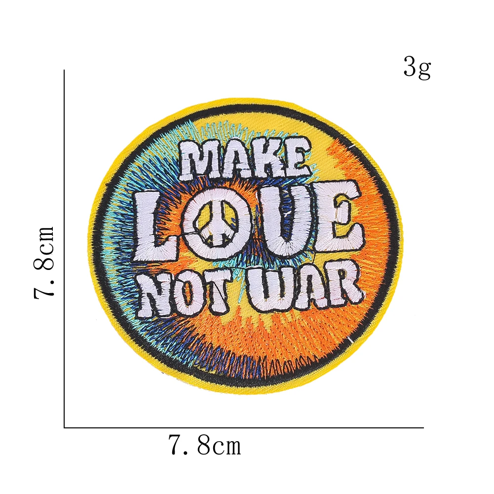 2 Stücke „Make Love Not War“ bestickter Aufnäher zum Aufbügeln, Friedenssymbol, runde Applikation, Abzeichen, DIY-Deko für Kleidung, Jacken, Rucksäcke, Accessoire – Detail 2