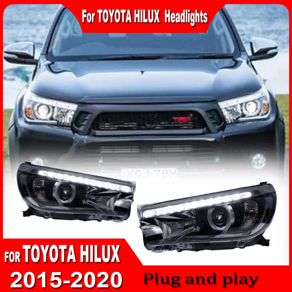 for Toyota Hilux HeadLights 2015 2016 2017 2018 2019 2020 New Hilux Revo Vigo Headlight DRL Bi Xenon Lens High Low Beam Parking