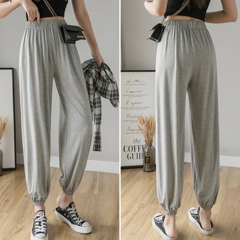 High Waist Office Ladies Tight-fitting High-stretch All-match Gray Casual Wide-leg Lantern Cropped Trousers Fashion Harem Pants